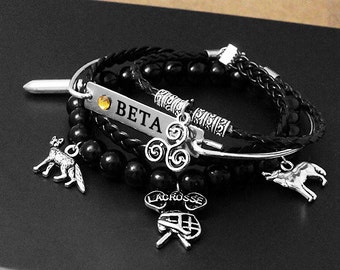 Teen Wolf Bracelet Set, Alpha Beta Omega Bracelet, Wolf Bracelet, Geekery, Geek, Fandom Bracelet, Fandom, Lacrosse, Werewolf, Full Moon