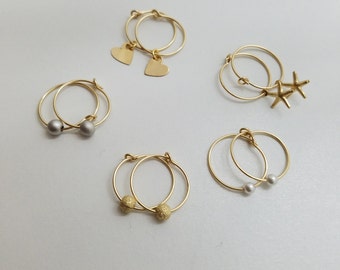Tiny Hoop Earrings, Hoop Earrings Gold, Hoop Earrings with Charm, Gold Hoop Earrings, Tiny Gold Hoop Earrings, Kids Earrings