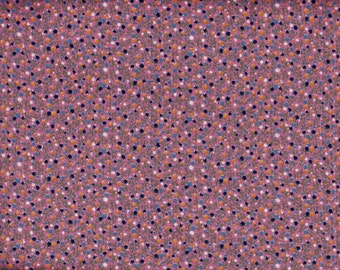 Floral Calico Quilt Fabric - Orange Blue White Flowers with Greenery on Mauve - 100% Cotton - OOP - BTHY