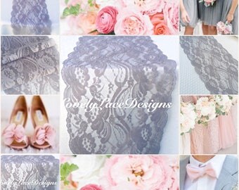GRAY/SILVER Weddings! Lace Table Runner, 3ft-10ft long x 7"wide/Overlay/Wedding Decor/Tabletop decor/ Weddings/ Event Decoration