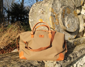 Grantham Beige Canvas and Leather Travel Bag by BURGHLEY BAGS