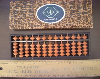 Reserved for Vanessa Abacus Soroban 13 digits birch ball Vintage Faux Alligator Box Unshudo Japan