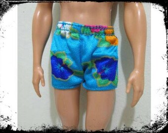 ken doll clothing summer shorts blue with hawaiin flowers nice