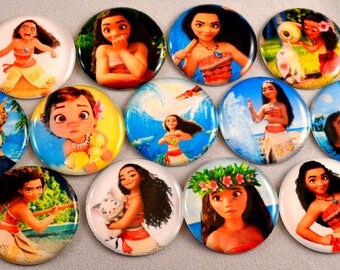 13 pcs. DISNEY MOANA 1" cabochons flatbacks hair bow centers, bottle cap images, scrapbooking, hair bow circle