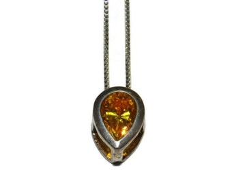 Sterling Silver Yellow Teardrop Necklace, Sterling Necklace, 925 Jewelry, Yellow Gemstone,
