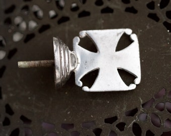Square Cross Knob - Vintage Drawer Pull or Handle - Made in England