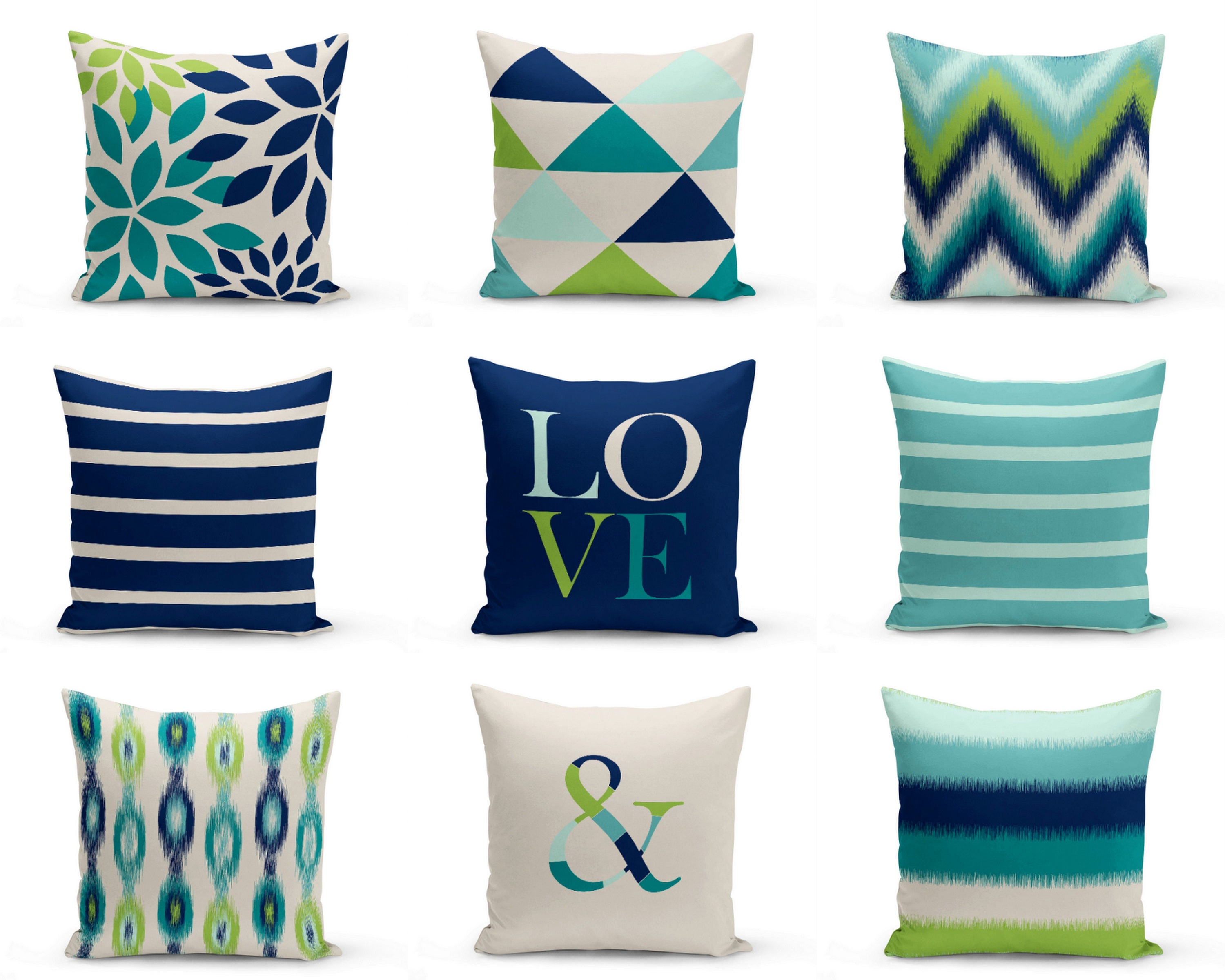 Throw Pillow Covers Navy Teal Aqua Beige Green Home Decor