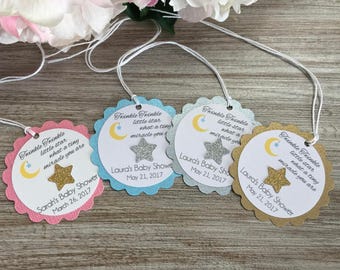 Twinkle Twinkle Little Star baby shower favor tag, Little star first birthday favor tags, Twinkle Twinkle baby shower favor tag with glitter