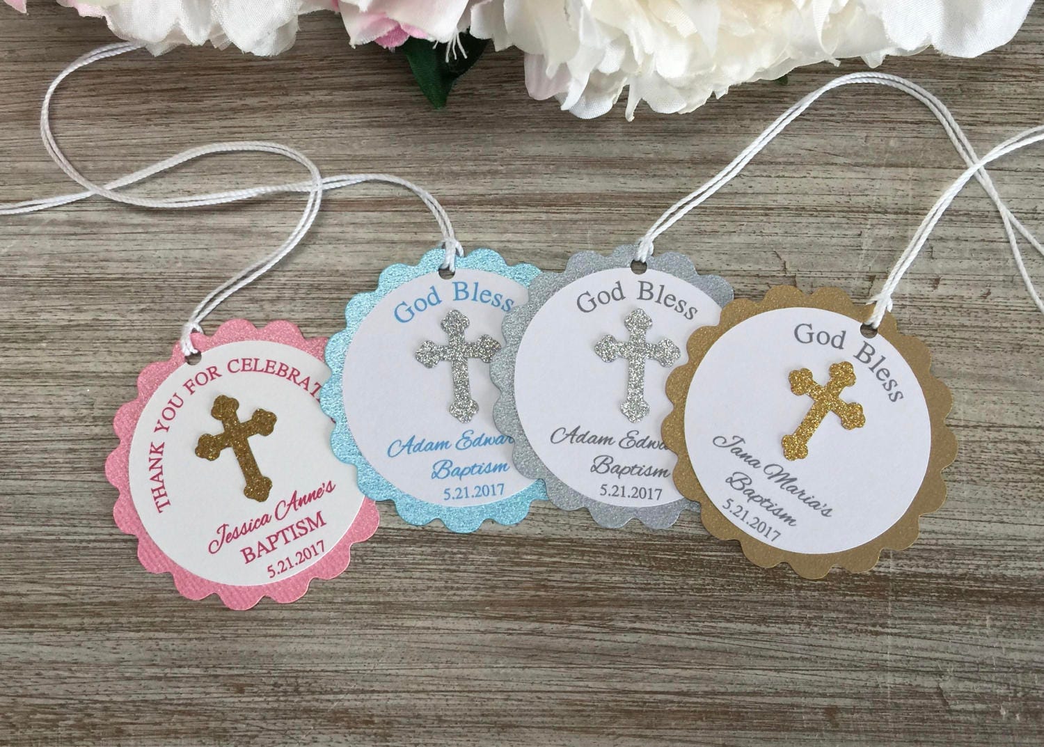 Baptism favor tags, Baptism party favor tags, First Communion favor