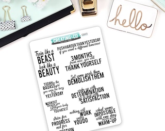 Fitness Inspirational Quote Planner Stickers for a Variety of Planners, Motivational Quote Stickers, Inspirational Quotes - QS03