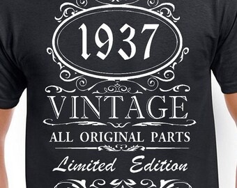 80th birthday Gift for Man, Grandpa, Father, T Shirt Funny birthday Daddy, Present, Age Old 80 Years, 80th Gift, Born 1937, Tshirt Bday Tee
