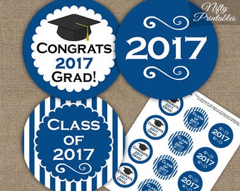 Blue Graduation Cupcake Toppers - Printable 2017 Graduation Decorations - Royal Blue Class of 2017 Graduation Party Printable