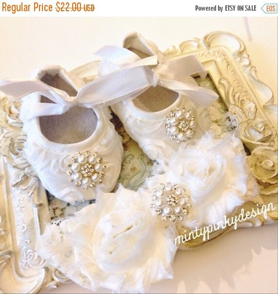 ON SALE Satin Baby Shoes Ivory Baptism Shoes Girls by mintypinky