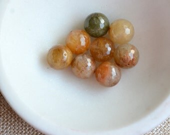 Faceted Rutile Quartz Beads, 12mm, Rutilated Quartz, Rutile Quartz, Natural Rutilated Quartz, Pack of 8 Beads, TU16-1129C
