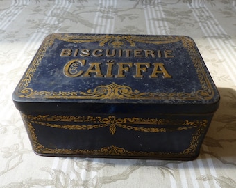 Antique French Advertising Biscuiterie Caiffa Advertising Tin - French Biscuit Box - Cookie Tin - French Kitchen Kitchen Display