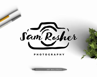 Hand drawn Photography logo, Premade Photography Logo Design, Camera logo