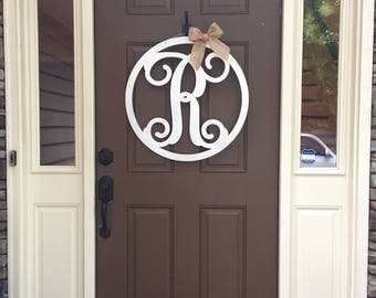 PAINTED Circle Initial Door Hanger - Monogram Door Hanger - Monogram Door Decor - Door Wreath - Housewarming Gift - Couples Gift