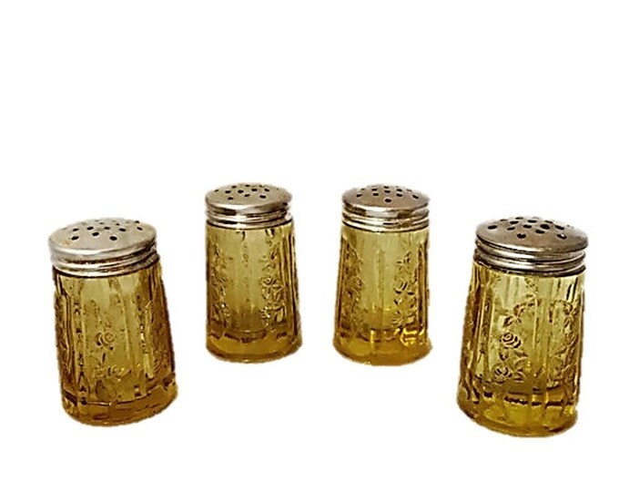 Vintage Amber Glass Salt and Pepper Shakers | 4 Federal Glass | Sharon Depression Glass | Old Serving Kitchen Decorative Home Decor Mom
