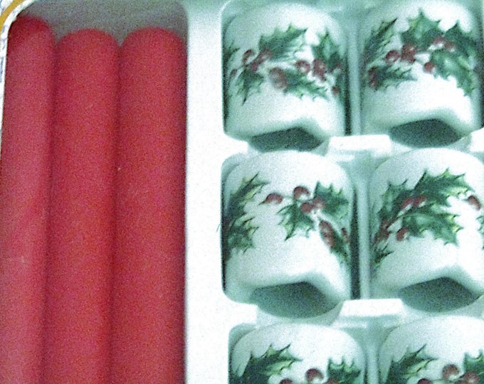 Vintage Funny Leuchter Porcelain Red & White Floral Candle Set | Made in West Germany | New Old Stock (NOS)