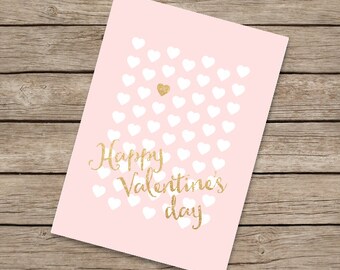 5x7 valentine card PRINTABLE, pink gold valentine card for valentine kids valentine gift, classroom valentine card her,happy valentines day