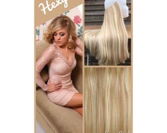HALO hair extensions, flip in hair extensions 100g dark/light blonde mix #18/613 human secret wire HEXY hair extensions crown
