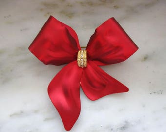 Vintage Big Red Bow with Rhinestones Pin or Brooch