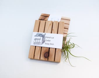 Wooden soap dish -Hand Cut, Handmade, Cedar, Natural soap dish