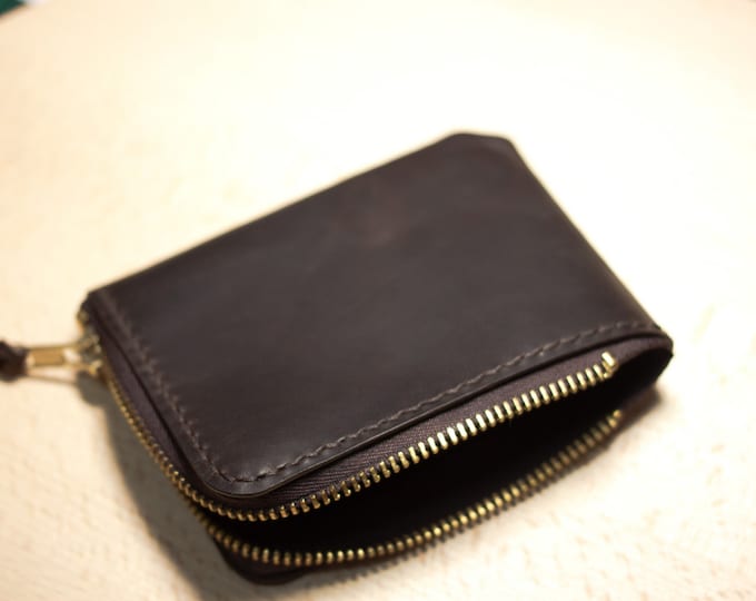 Italian Pull-Up Leather Mini Zip Wallet/Small leather wallet /Zip wallet/Leather Card holder/Men's Leather Wallet