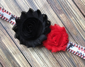 Atlanta Falcons Red and Black Shabby Flower Headband, Newborn Headband, Baby Headband, Toddler Headband, Girls Headband, Football Headband