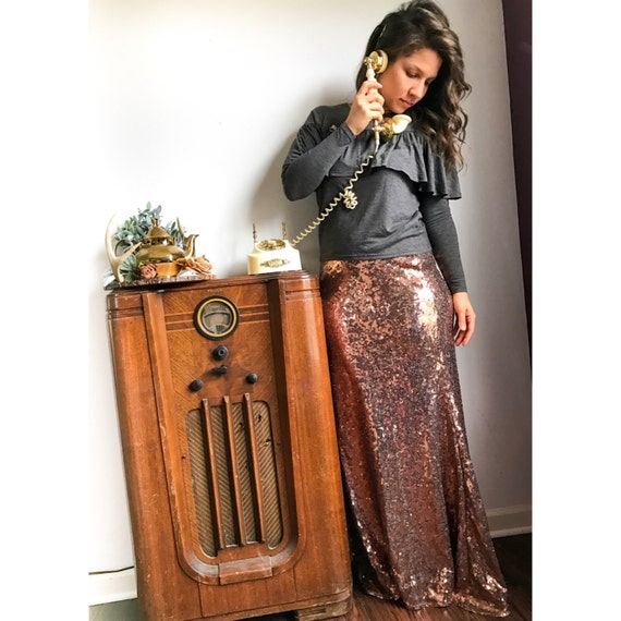rose gold maxi skirt