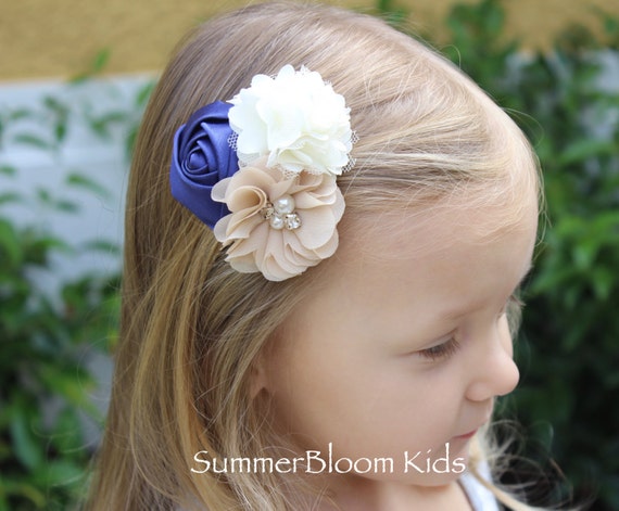 navy blue and gold hair bows