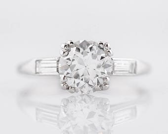 1920's Engagement Ring Art Deco GIA 1.49 Round Brilliant Cut Diamond in Platinum