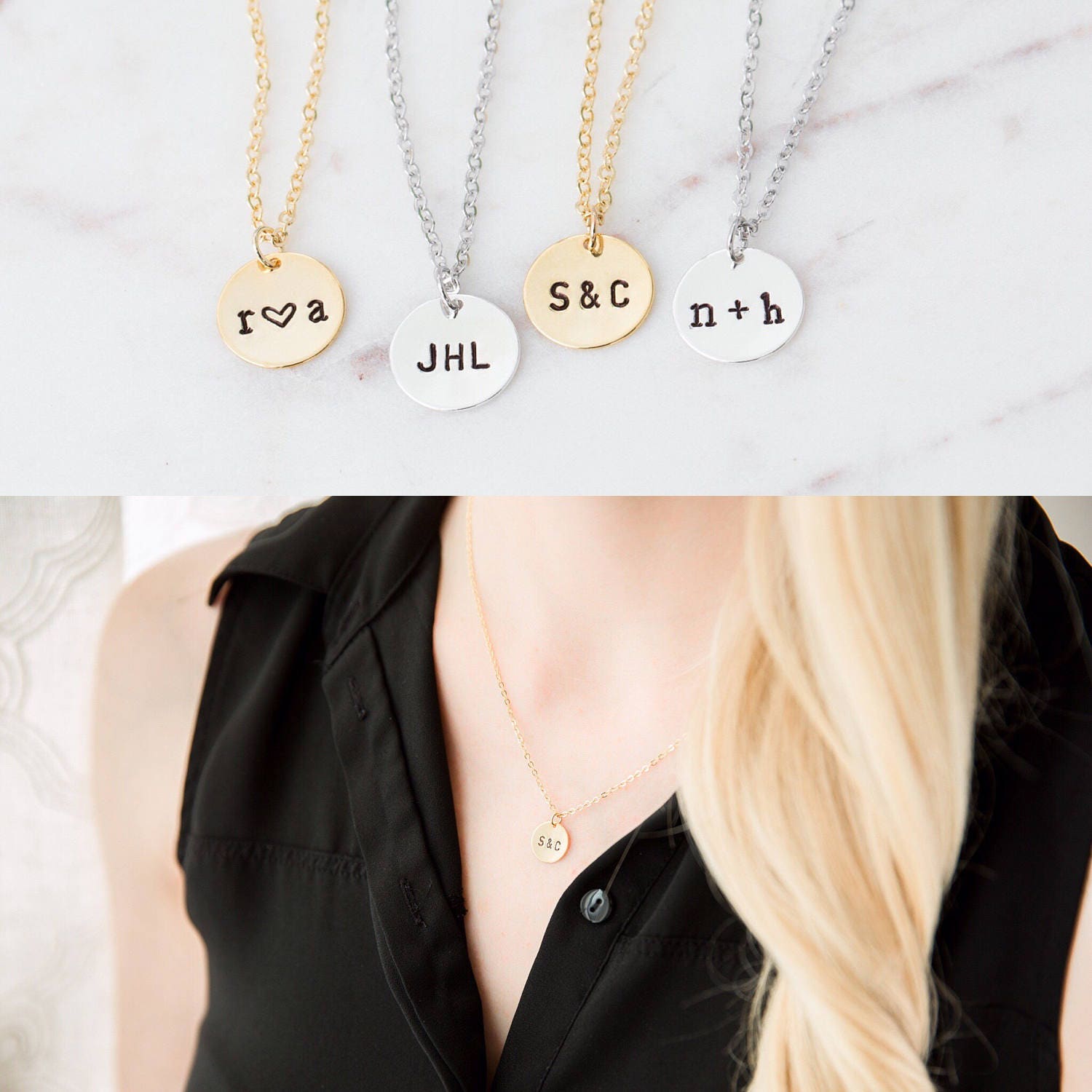 Personalized Gold Disc Necklace Custom Disk Hand Stamped