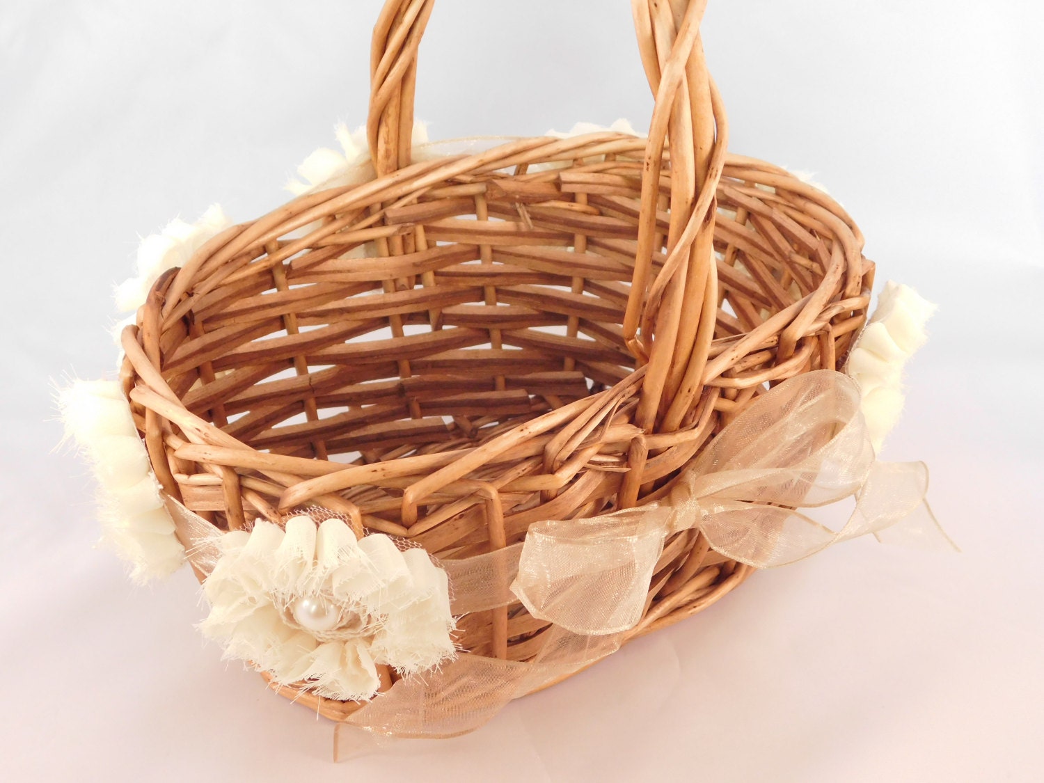 Flower Girl Basket Elegant Design Neutral Colors Bridal