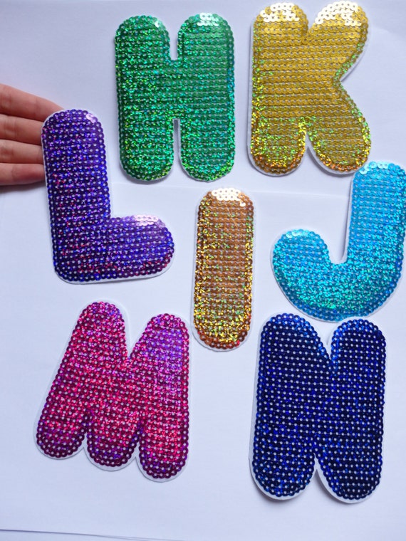 large letter patches sequin applique iron on sew on patch