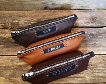 Leather Pencil Case, Makeup Brush Case, Makeup Bag, Personalised Gift, New Job Gift, Anniversary Gift