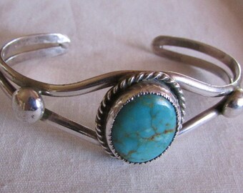 Vintage Sterling Silver and Turquoise Cuff Bracelet