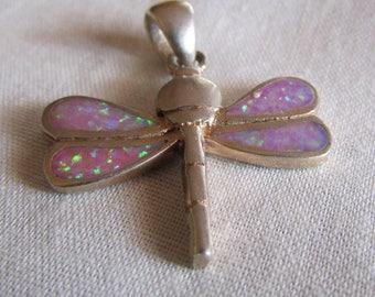 Sterling Silver and Lab Created Opal Dragonfly Pendant