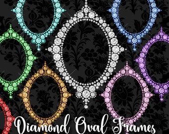 Diamond Oval Frames Clipart, princess vanity photo frame, glam sparkle bling frame clip art, oval princess frame, png digital wedding frame
