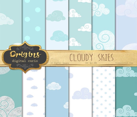 Cloudy Sky Digital Paper Cloud Scrapbook Paper weather