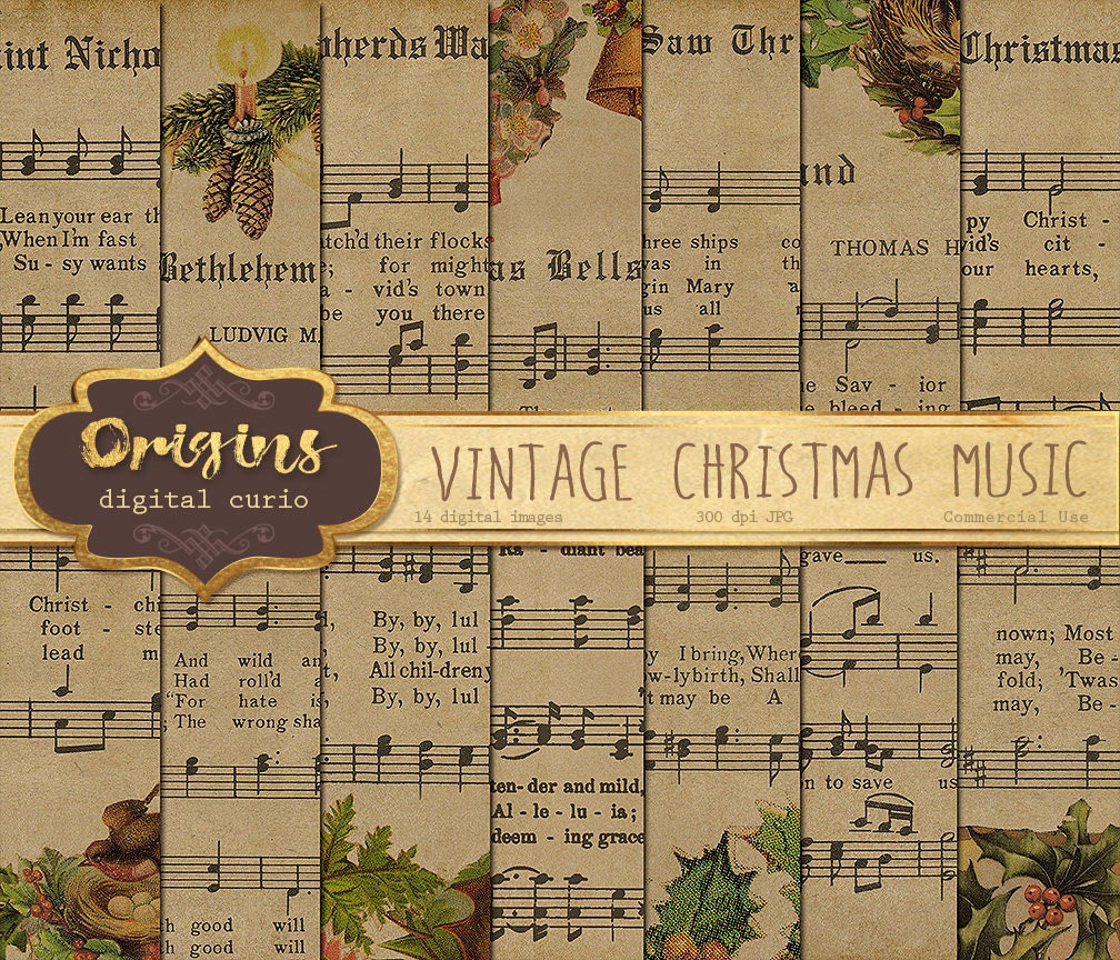 Download Vintage Christmas Sheet Music Digital Paper Scrapbook Paper