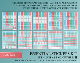 Happy Planner Stickers Printable Full Box Sticker Cutfile Full Weekly Colorful Decorative Stickers. Made To Fit Erin Condren Planner