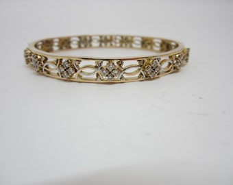Pink/Rose and White Gold Bangle, 9k Gold, Gold and Diamond Bangle
