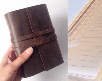 Leather journal lined paper, lined journal, leather notebook with lined paper, travel journal, bullet journal vintage distressed brown, a6