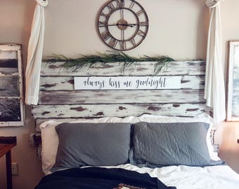 Always Kiss Me Goodnight Sign | Farmhouse Sign | Farmhouse Decor | Bedroom Sign | Bedroom Decor | Fixer Upper | Wood Sign | Wall Hanging|