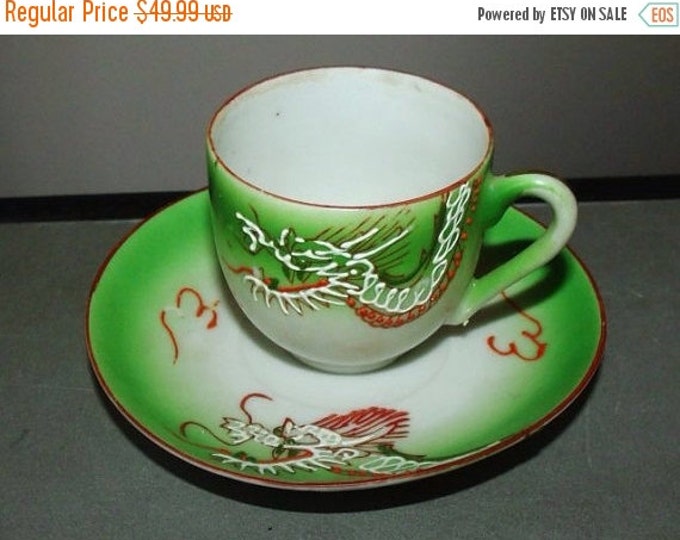 Storewide 25% Off SALE Antique Occupied Japan Moriage Dragonware Porcelain Demitasse Asian Style Cup & Matching Saucer Featuring Intricate H