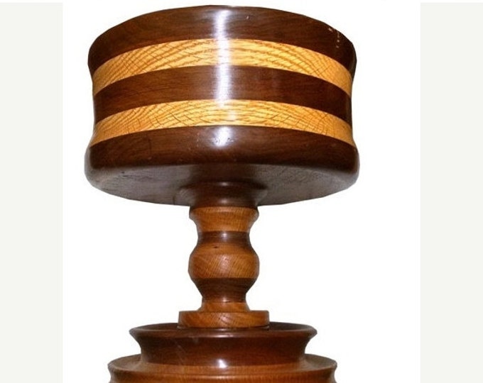 Storewide 25% Off SALE Beautiful Vintage Footed Wooden Pedestal Designer Bowl Featuring Impressive Alternating Striped Lacquered Varnish