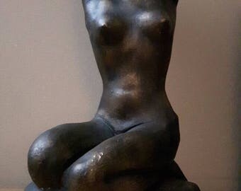 Vintage Female Nude Sculpture - Mid Century Modern Erotica -Vintage Nude Art Form - Naked Female Statue Faux Bronze Sculpture -Erotic Statue