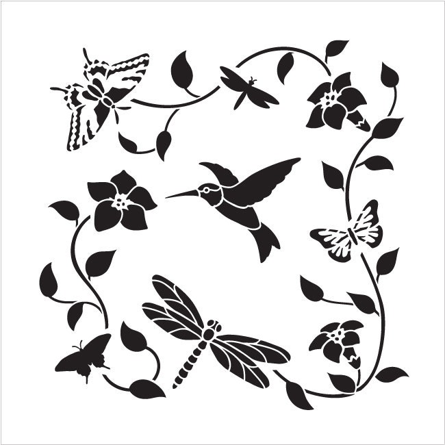 hummingbird garden art stencil select size stcl1676 by studior12