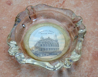 Vintage Souvenir Glass Ashtray Fanueil Hall Boston Mass.